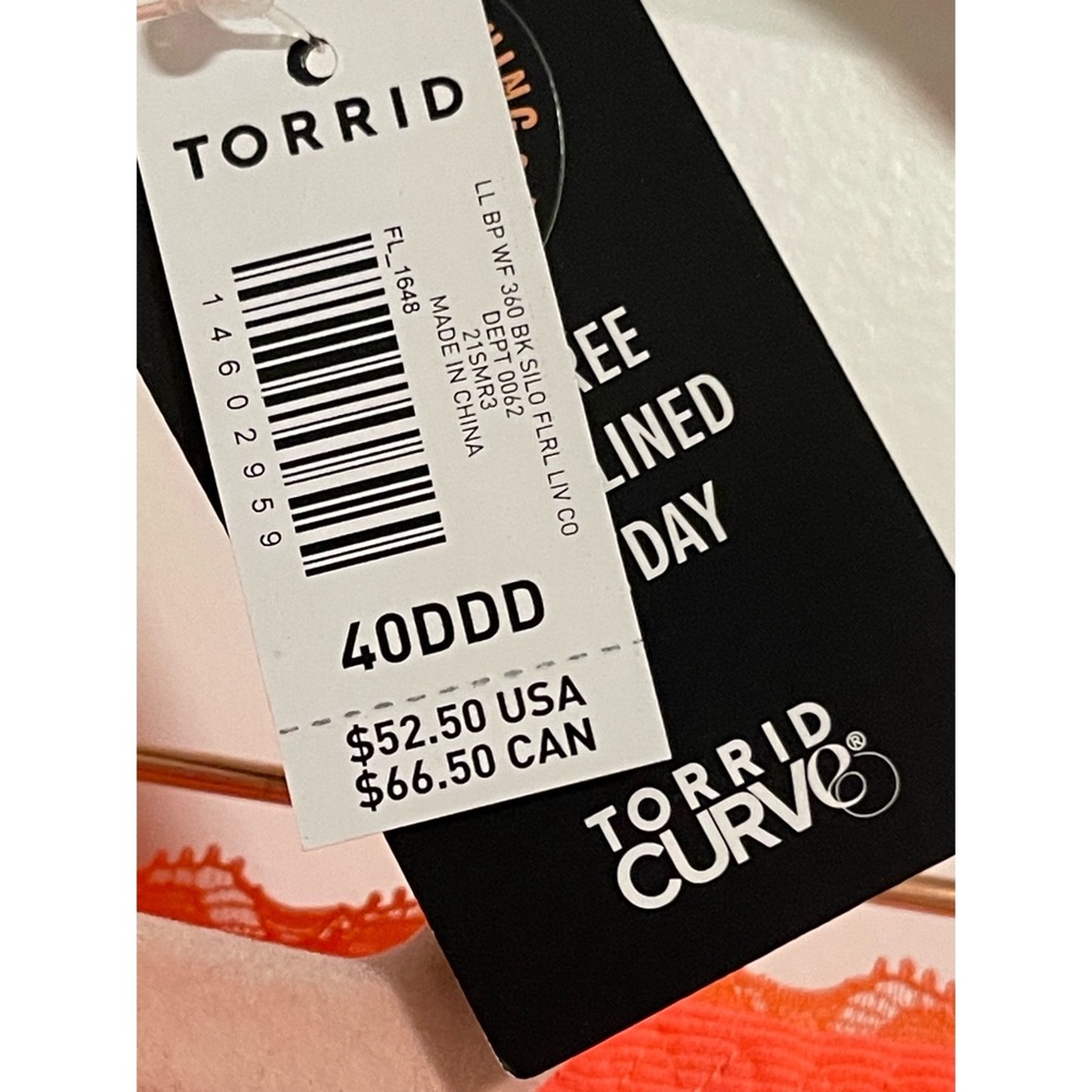 Torrid Coral Floral Bra (40DDD) and Thong (1X) Set NWT - Picture 9 of 12